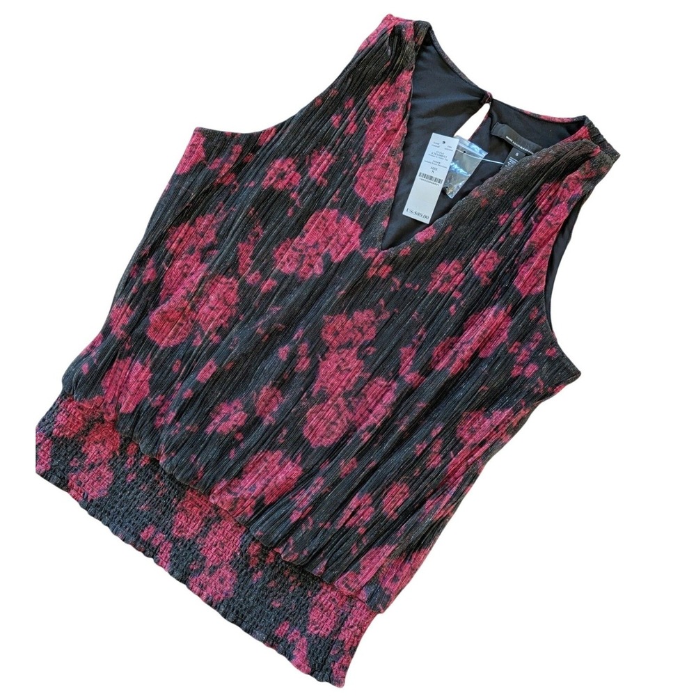 WHBM Isabella Roses Halter Top Blouse Small Black Violet Metallic NWT
